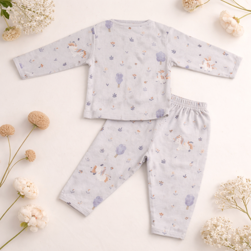 NUM NUM Baby Girl Purple Night Suit Set (NB to 9 Months) – Soft Cotton Full Sleeve Top & Bottom Sleepwear