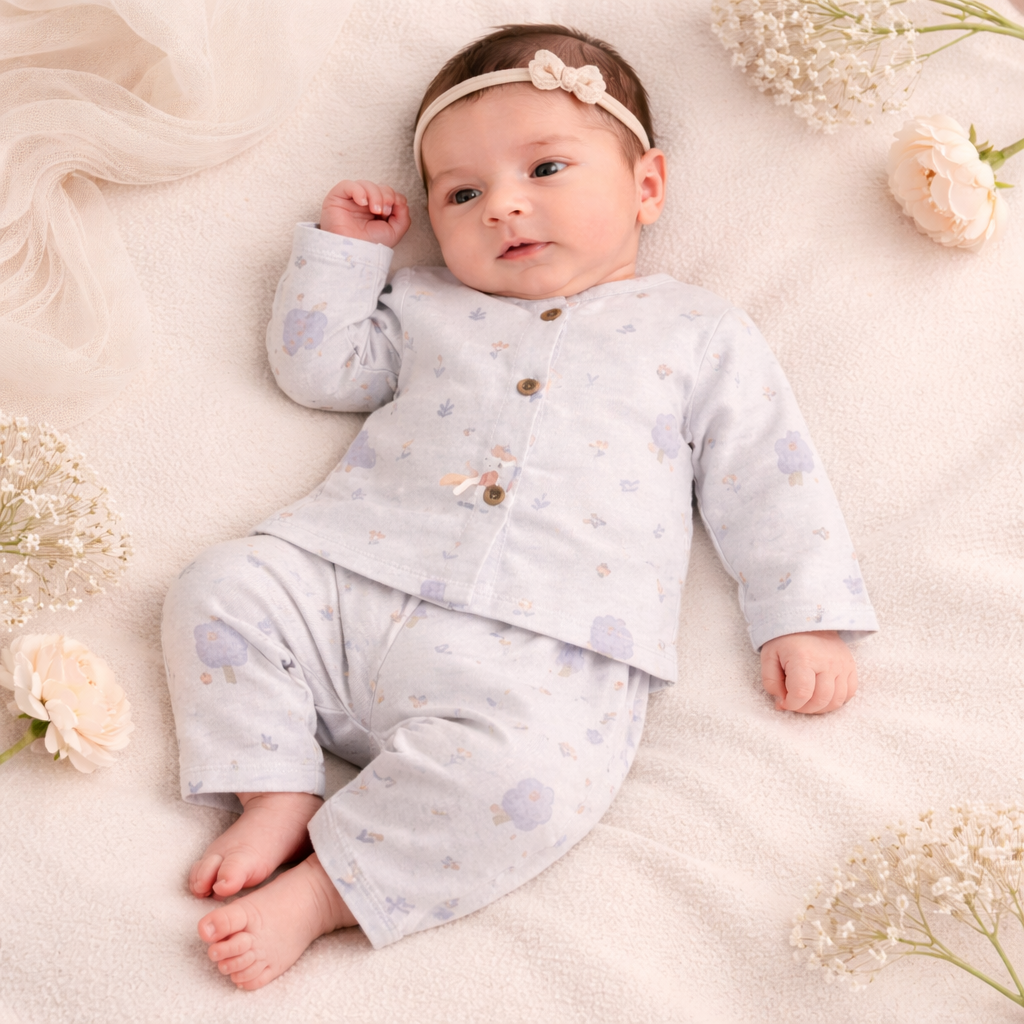 NUM NUM Baby Girl Purple Night Suit Set (NB to 9 Months) – Soft Cotton Full Sleeve Top & Bottom Sleepwear