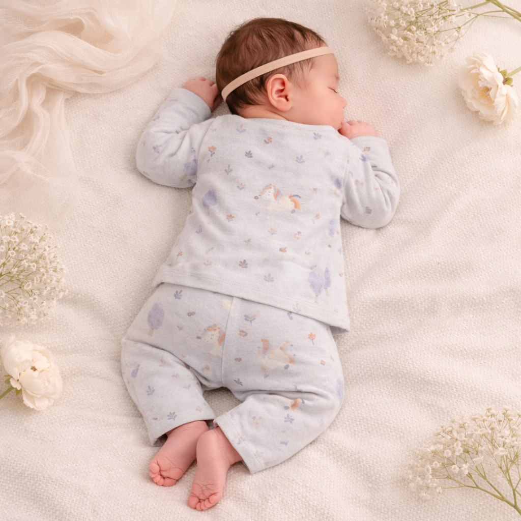 NUM NUM Baby Girl Purple Night Suit Set (NB to 9 Months) – Soft Cotton Full Sleeve Top & Bottom Sleepwear