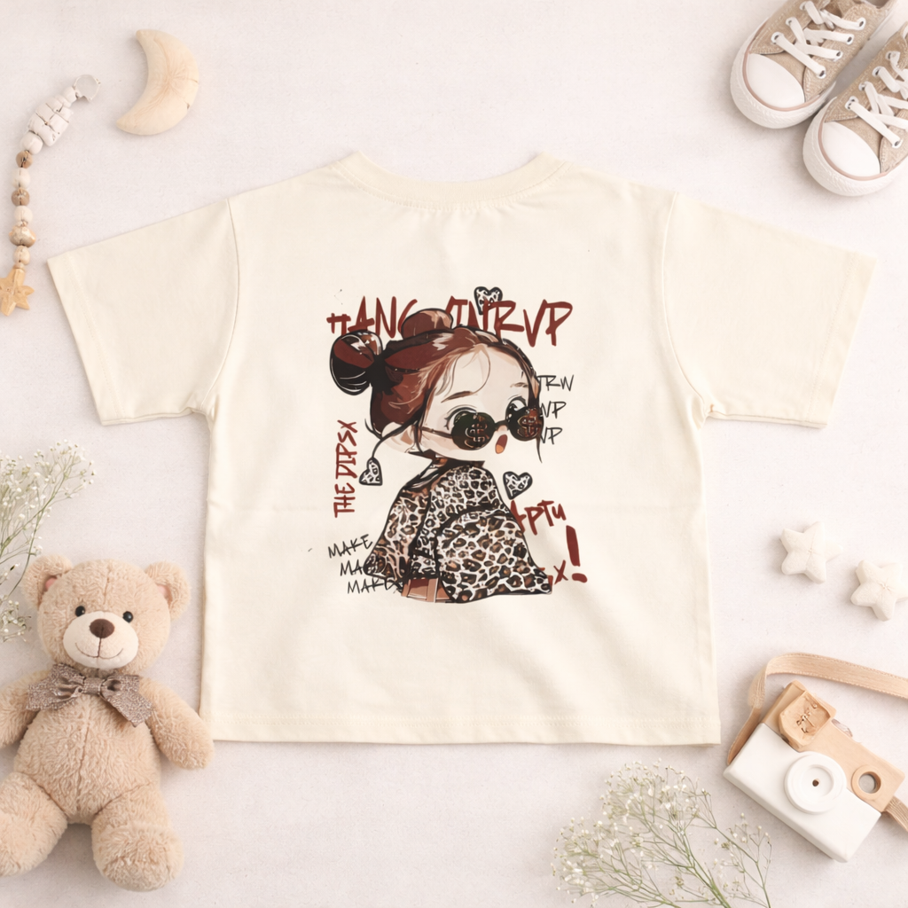 Smile Baby Girls Graphic T-Shirt – Off White Stylish Printed Tee (4 to 12 Years)