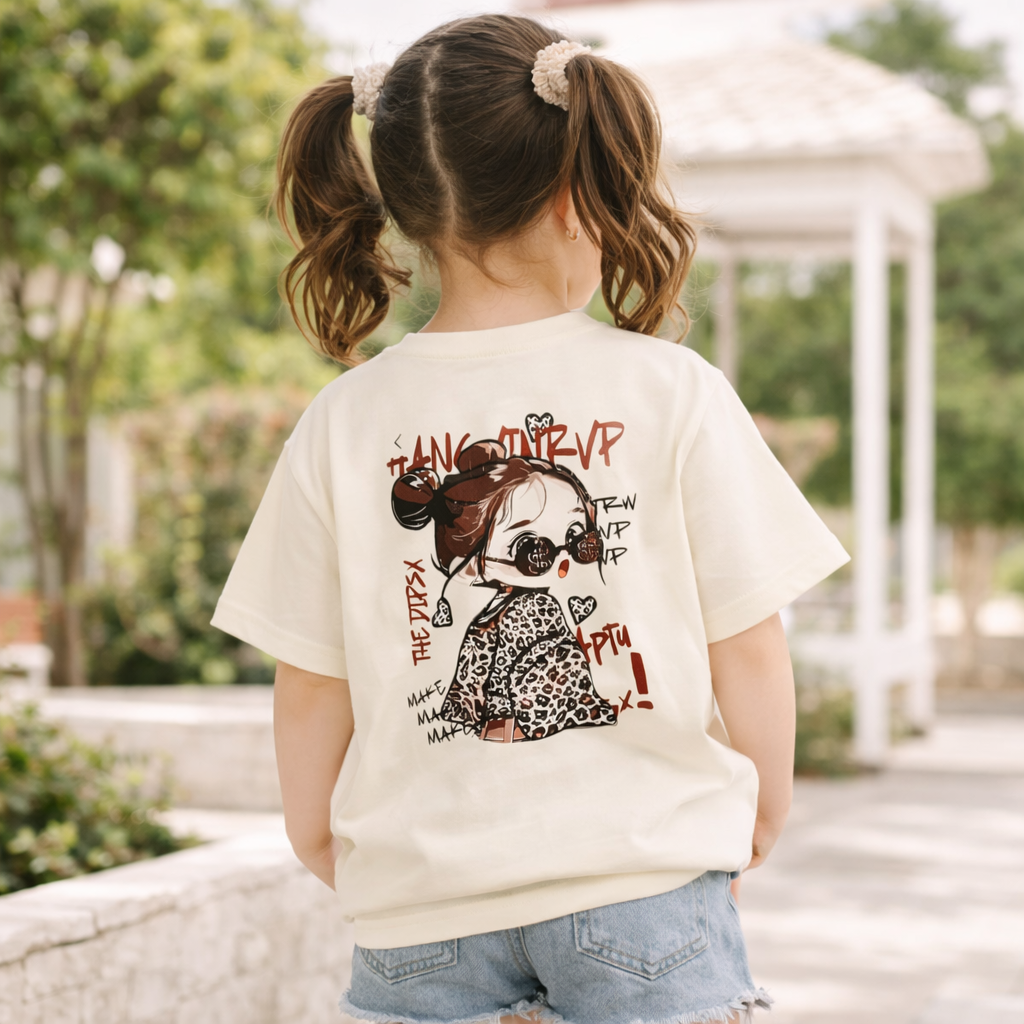 Smile Baby Girls Graphic T-Shirt – Off White Stylish Printed Tee (4 to 12 Years)