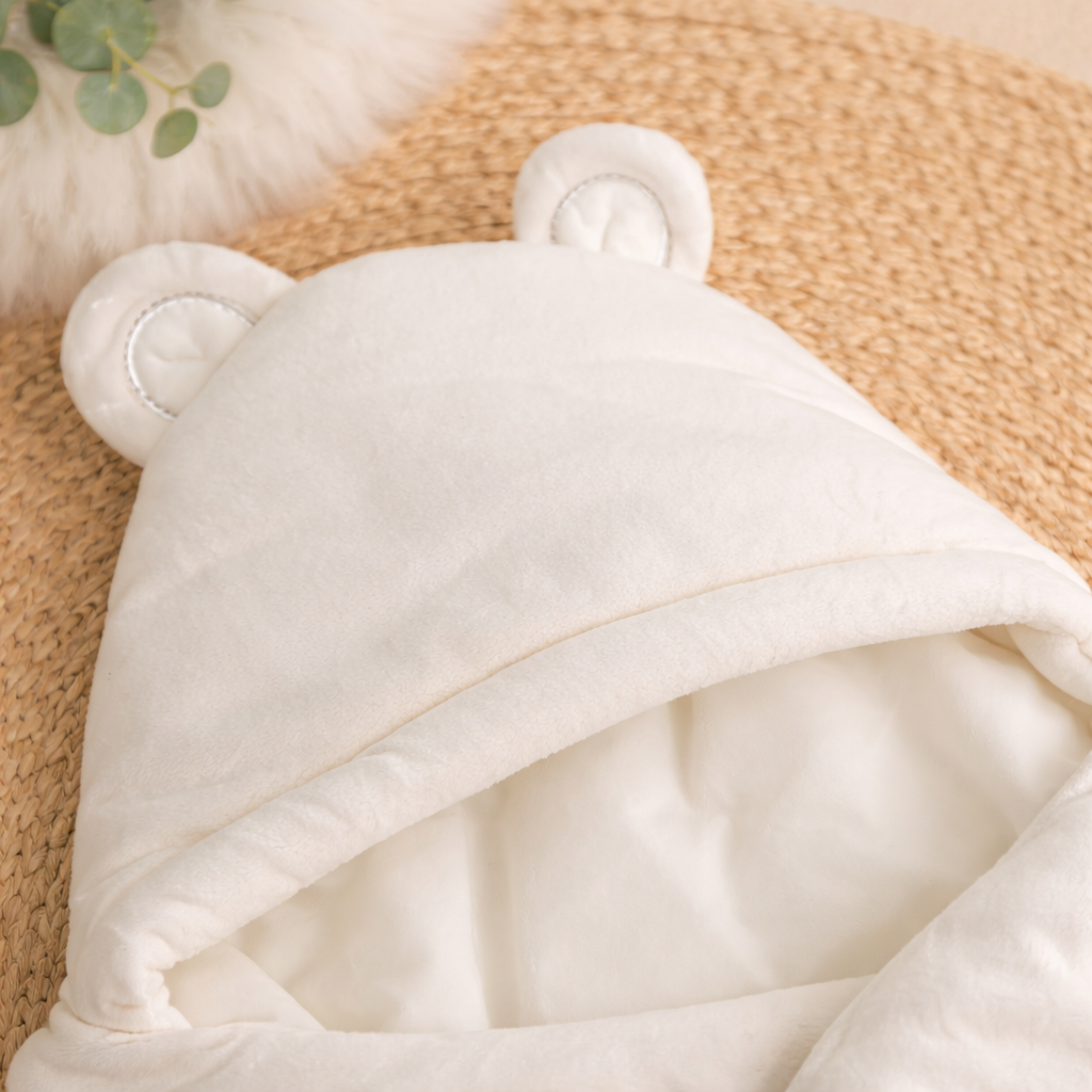 SMILE BABY Newborn Sleeping Bag Cream Color | Soft Hooded Baby Swaddle Wrapper | Cozy Cushioned Baby Sleeping Bag for Newborn