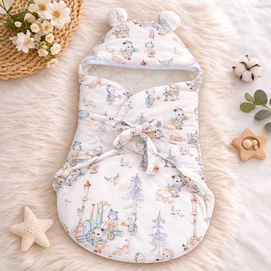 SMILE BABY New Born Carry Nest – BLUE | Soft Quilted Baby Sleeping Bag with Hood