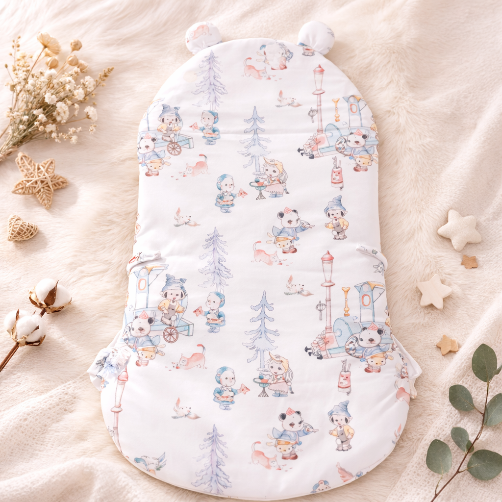 SMILE BABY New Born Carry Nest – BLUE | Soft Quilted Baby Sleeping Bag with Hood