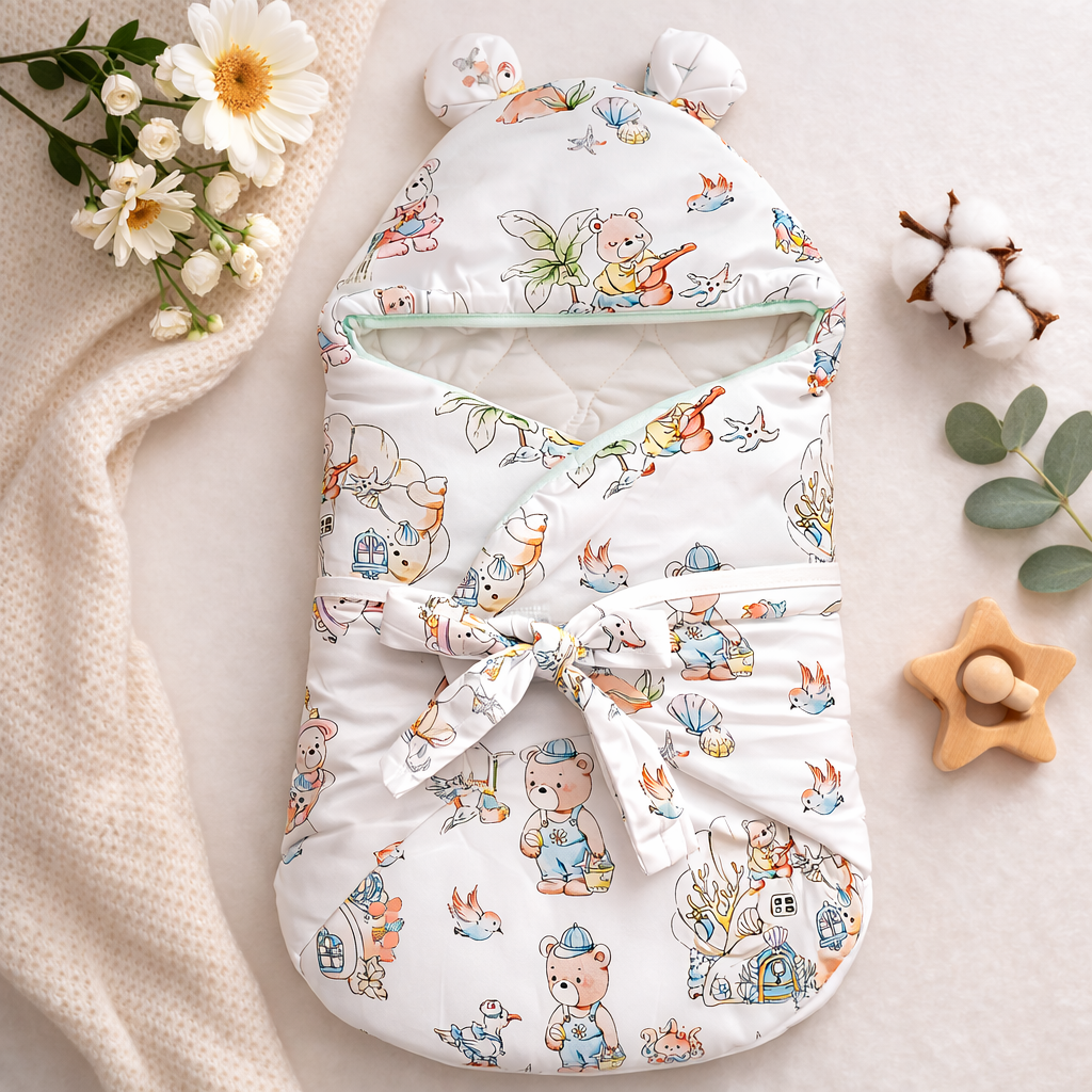 SMILE BABY New Born Carry Nest – C.GREEN | Soft & Cozy Baby Sleeping Bag with Hood