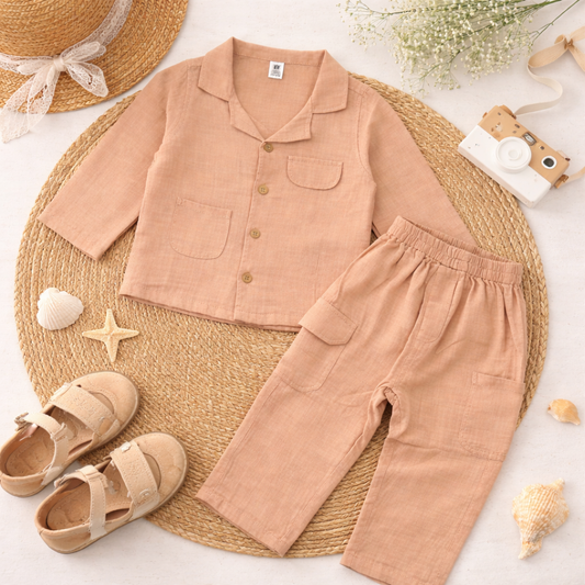 TOFFY HOUSE Rust Linen Co-Ord Set for Kids (9M to 5 Years)