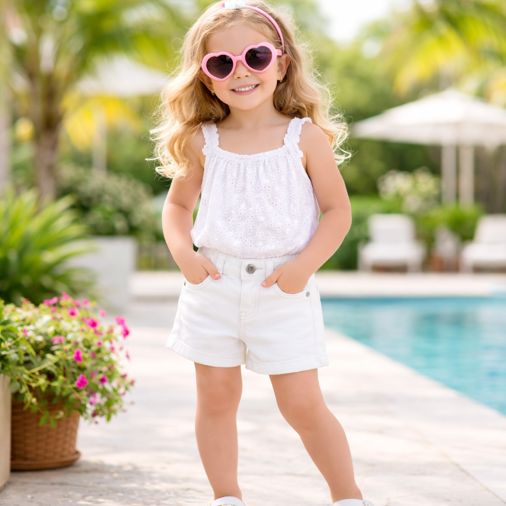 LOVEKINS Girls White Denim Shorts | Soft Stretch Summer Shorts for Kids | Casual Fashion Shorts for Girls | 18 Months – 6 Years