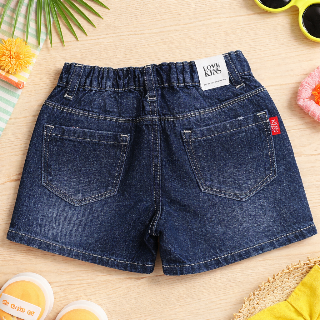 LOVEKINS Girls Denim Embroidered Shorts – Soft Stretch Kids Summer Shorts (18M–6 Years)