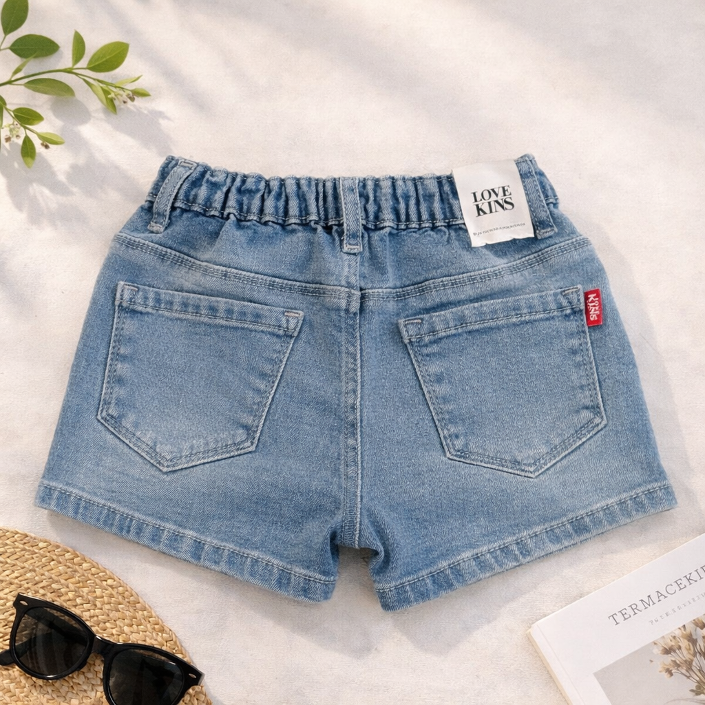LOVEKINS Girls Light Blue Bow Embroidered Denim Shorts (2–6 Years)