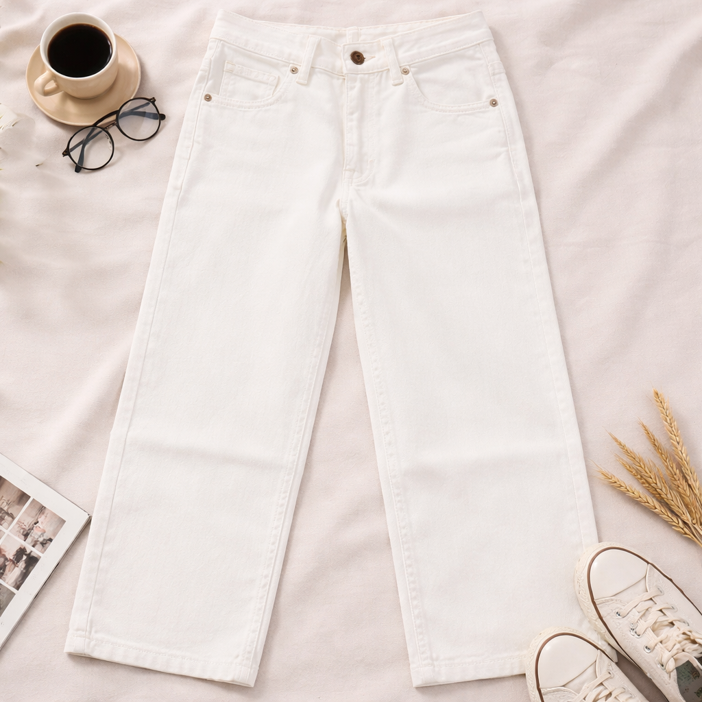 LOVEKINS Girls White Wide Leg Jeans – Stylish Kids Denim Pants for Girls (3–12 Years) Comfortable Casual Fashion Trousers