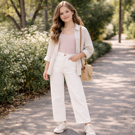 LOVEKINS Girls White Wide Leg Jeans – Stylish Kids Denim Pants for Girls (3–12 Years) Comfortable Casual Fashion Trousers