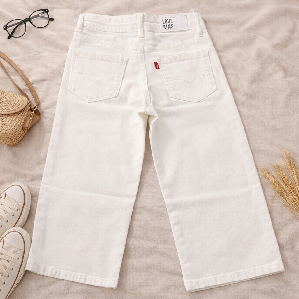 LOVEKINS Girls White Wide Leg Jeans – Stylish Kids Denim Pants for Girls (3–12 Years) Comfortable Casual Fashion Trousers
