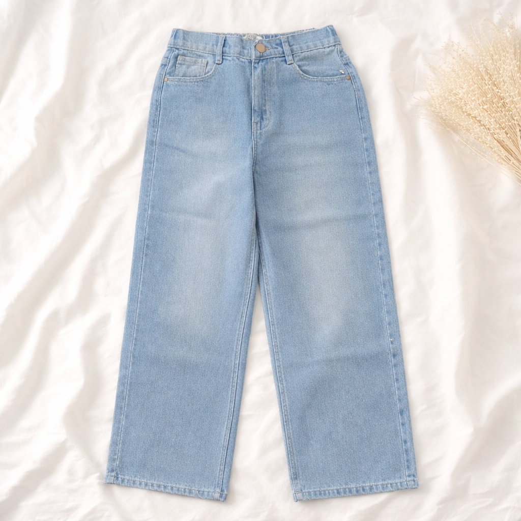 LOVEKINS Girls Light Blue Wide-Leg Denim Jeans | Soft Stretch Casual Jeans | Age 6–14+ Years
