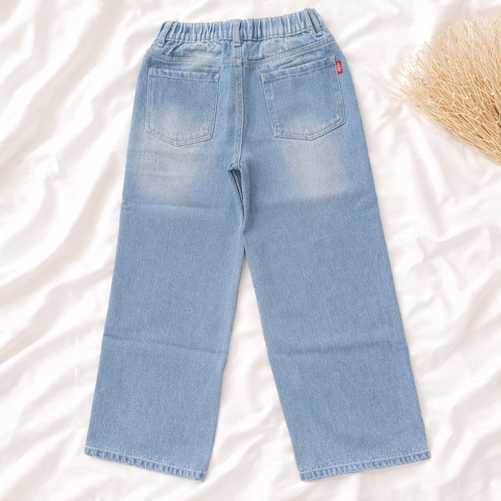 LOVEKINS Girls Light Blue Wide-Leg Denim Jeans | Soft Stretch Casual Jeans | Age 6–14+ Years