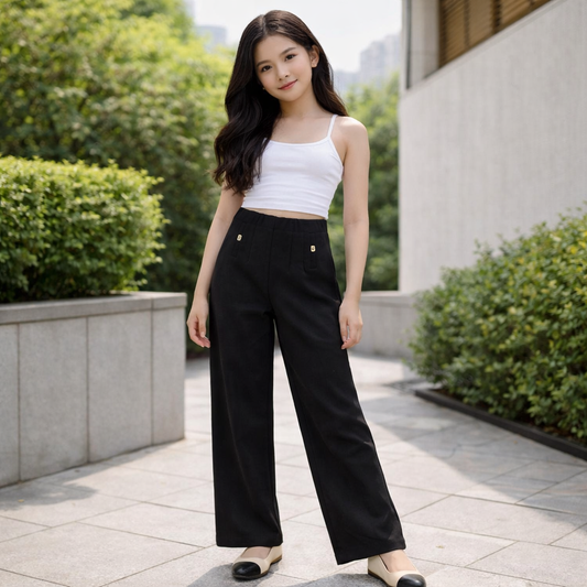 LOVEKINS Girls High Waist Wide Leg Pants – Stylish Casual Trousers for Kids (6-14+ Years) | Black, Brown,& Beige