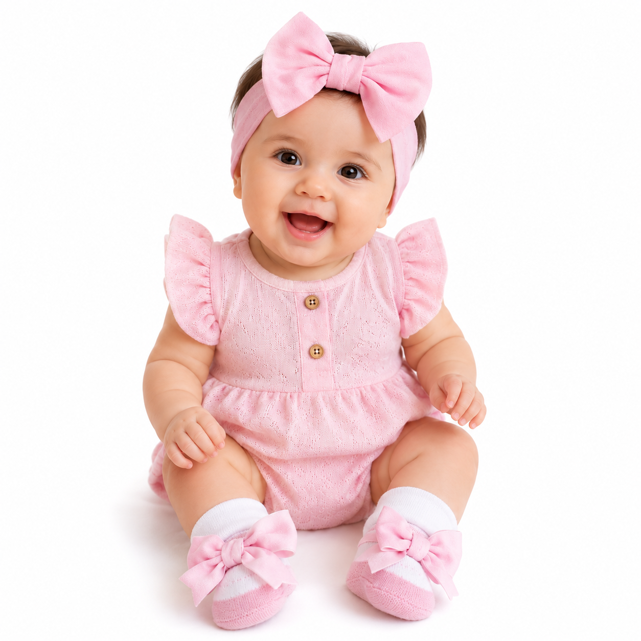 SMILE BABY Baby Girl Headband & Sock Gift Set – Pink Velvet Bow & Striped Sock Newborn Accessories Combo