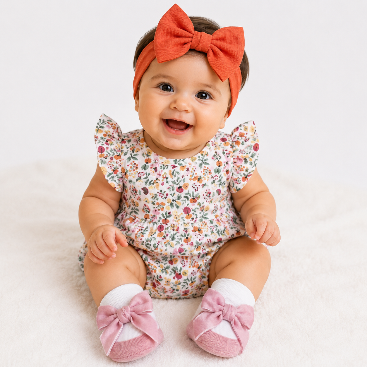 SMILE BABY Baby Girl Headband & Sock Gift Set – Floral Bow & Velvet Bow Newborn Accessories Combo