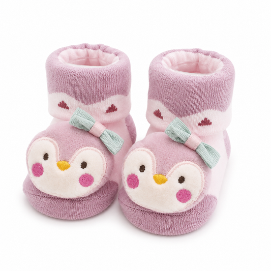 SMILE BABY Newborn Baby Girl Penguin Design Anti-Slip Socks Booties – Soft Warm Infant Booties for 0–12 Months