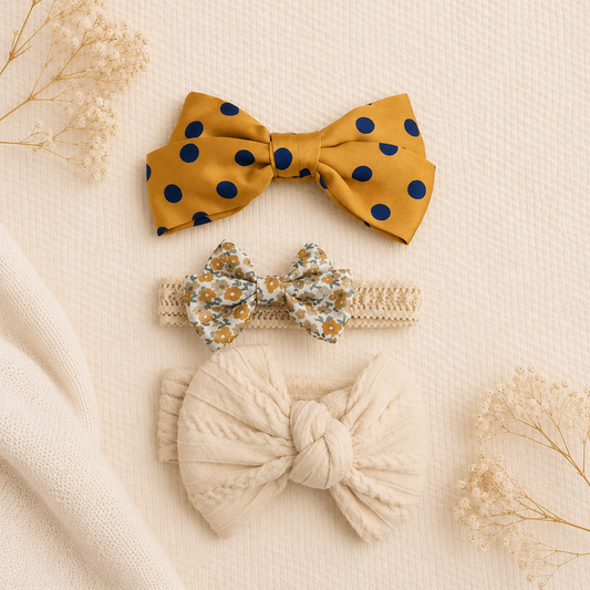 Smile Baby Baby Girl Headband Set – Soft Bow Knot & Floral Lace Headbands for Newborns, Infants & Toddlers – 3 Piece Hair Accessories Combo