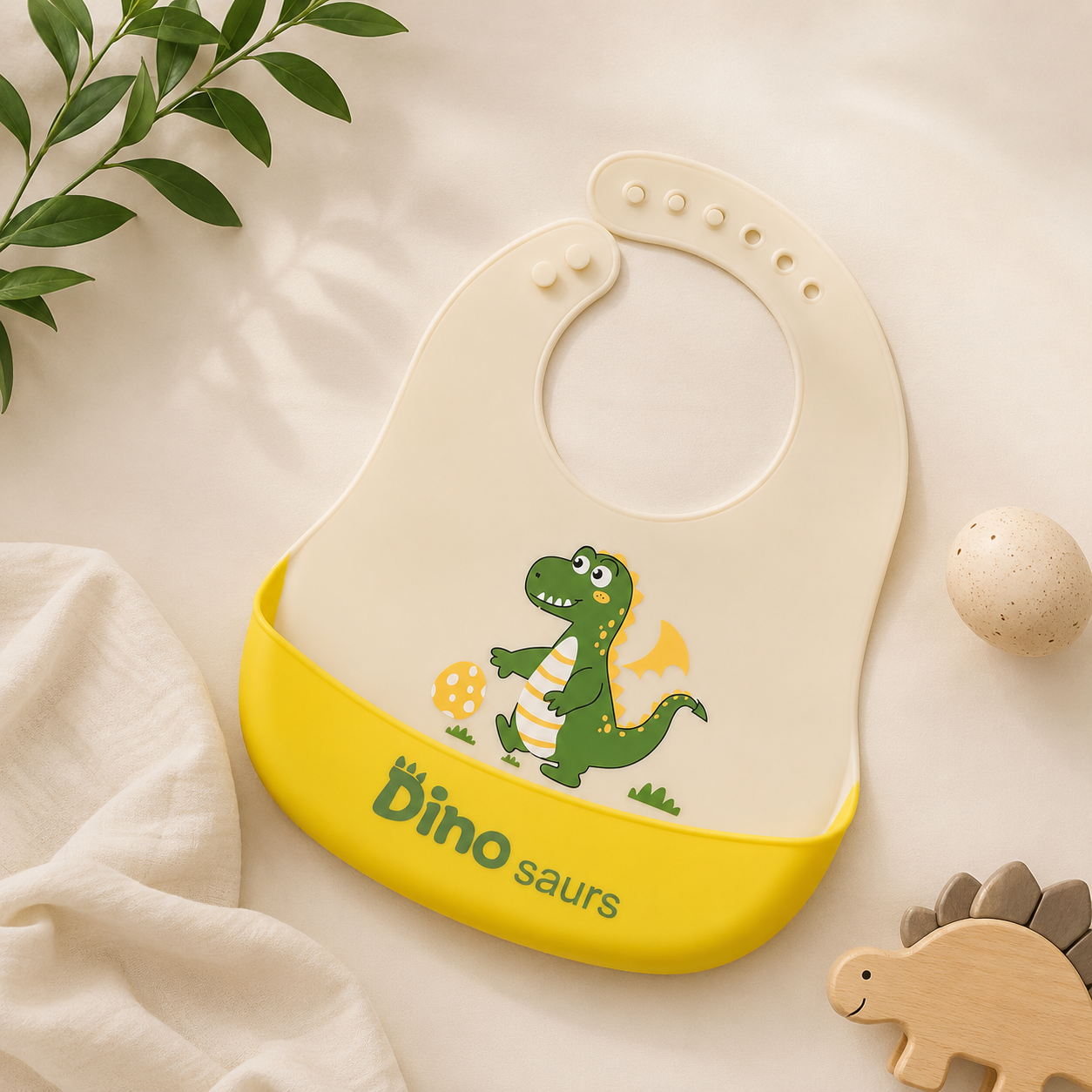 Smile Baby Silicone Baby Feeding Bib with Food Catcher Pocket – Waterproof Adjustable Bib for Babies & Toddlers – Cute Dinosaur Design
