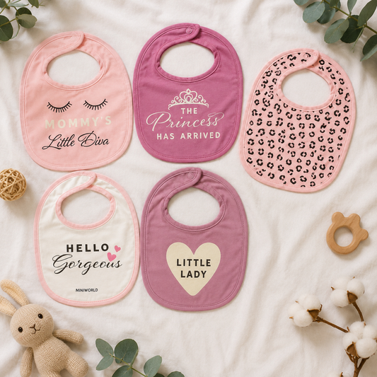 Smile Baby Baby Girl Bib Set – Soft Cotton Feeding & Drool Bibs for Newborns, Infants & Toddlers – 5 Piece Printed Baby Bib Combo