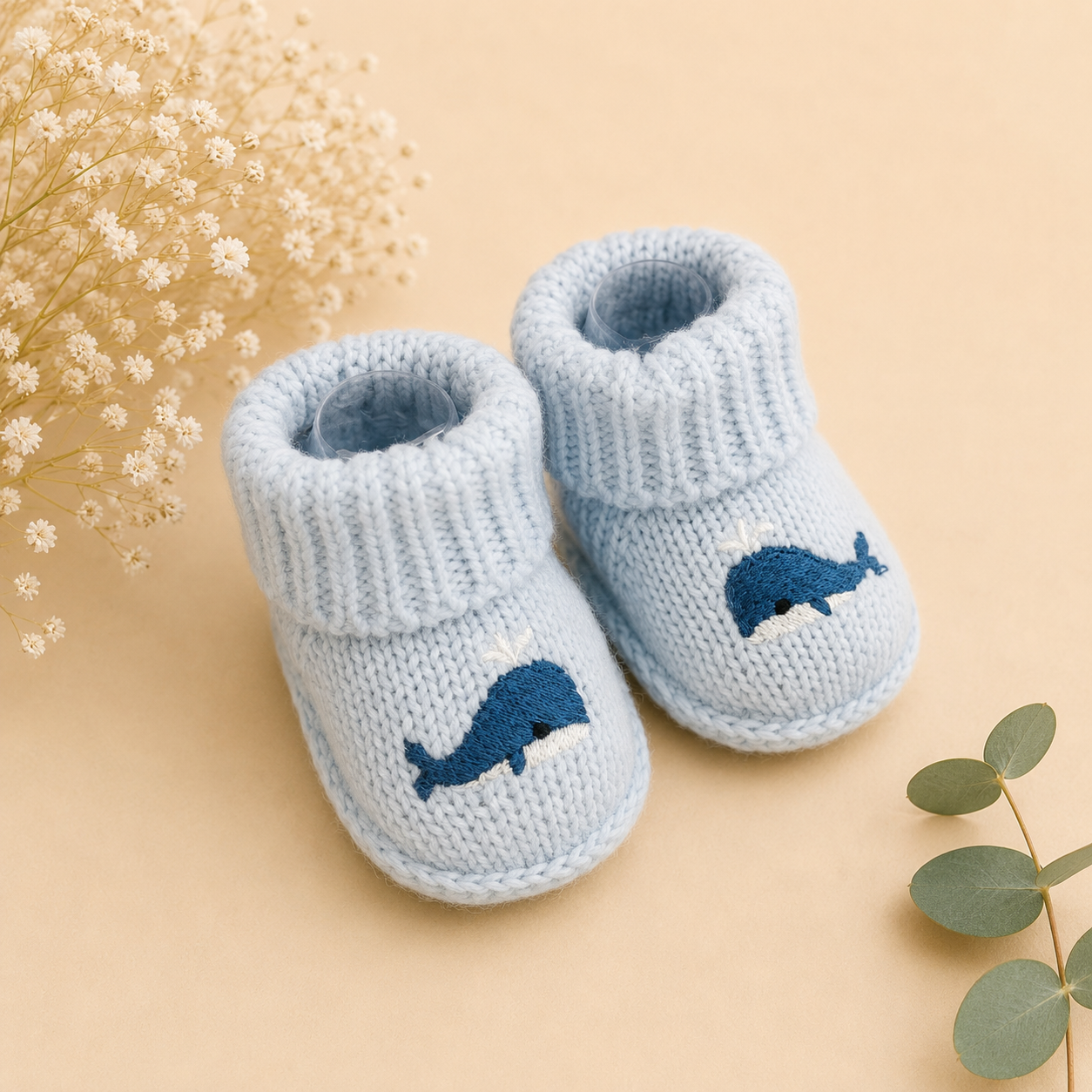 Smile Baby Whale Design Newborn Baby Booties Socks | Soft Warm Knitted Infant Socks for Boys & Girls