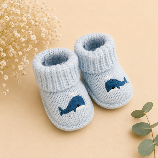 Smile Baby Whale Design Newborn Baby Booties Socks | Soft Warm Knitted Infant Socks for Boys & Girls