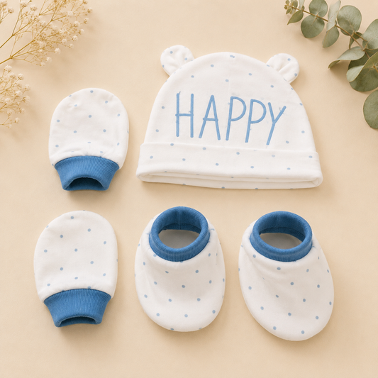 Smile Baby Newborn Baby Cap, Mittens & Booties Set | Soft Cotton Polka Dot Baby Essentials Gift Set for Infants