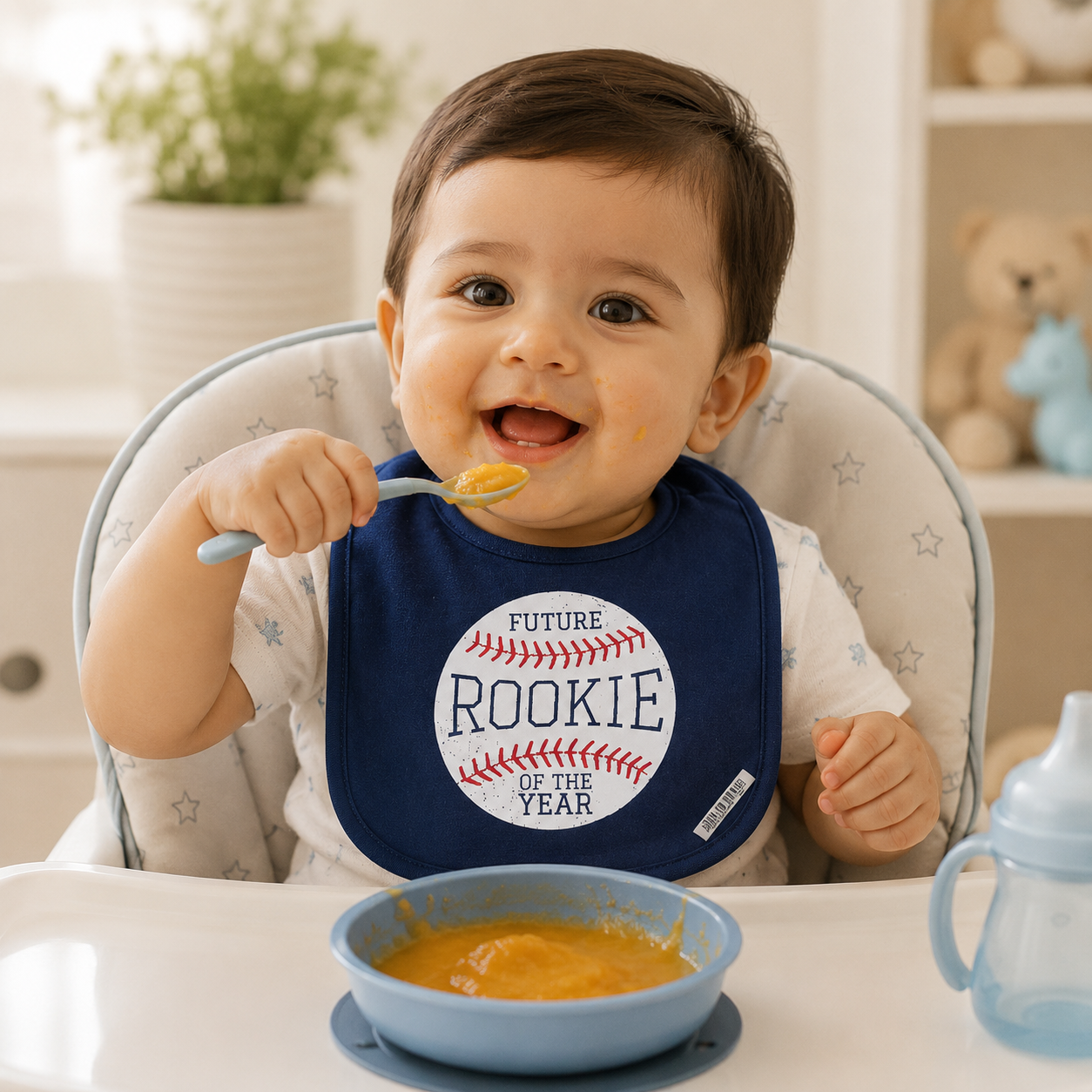 SMILE BABY Cotton Baby Bib Set of 5 – Ultra Soft Absorbent Feeding Bibs for Newborns, Infants & Toddlers | Baseball Theme Design