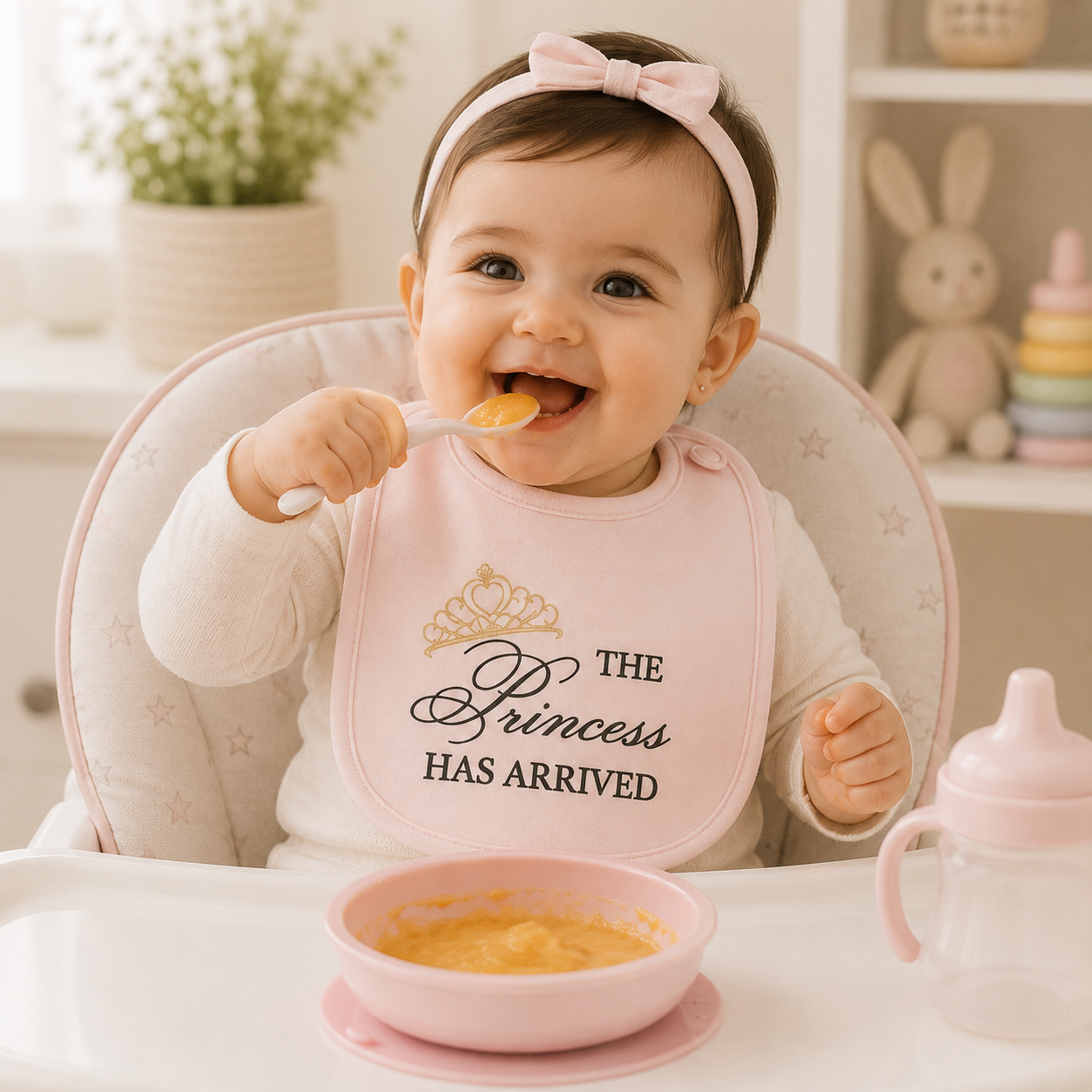 SMILE BABY Cotton Baby Bib Set of 5 – Ultra Soft Absorbent Feeding & Drooling Bibs for Newborns, Infants & Toddlers | Princess Theme Design