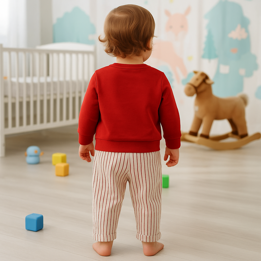 OLLYPOP Baby Boys Printed Sweatshirt & Striped Pant Set | Warm & Soft Winter Wear (6–24 Months)