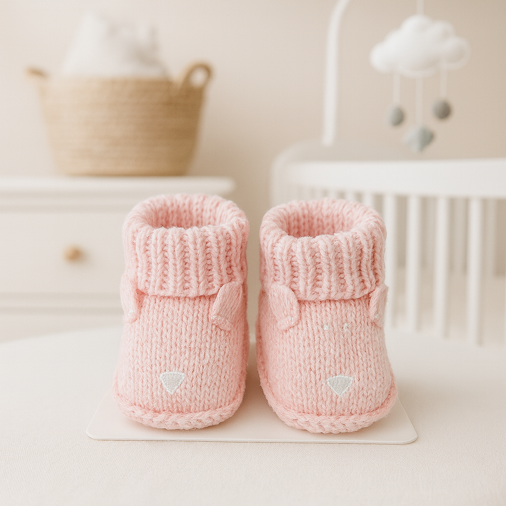 Soft Pink Knitted Baby Booties – Warm & Adorable Winter Footwear