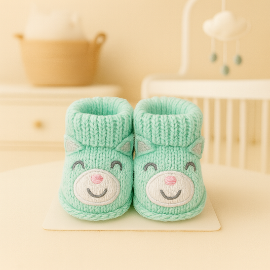 🍼 Smile Baby Mint Green Knitted Booties – Soft, Warm & Super Cute Winter Footwear
