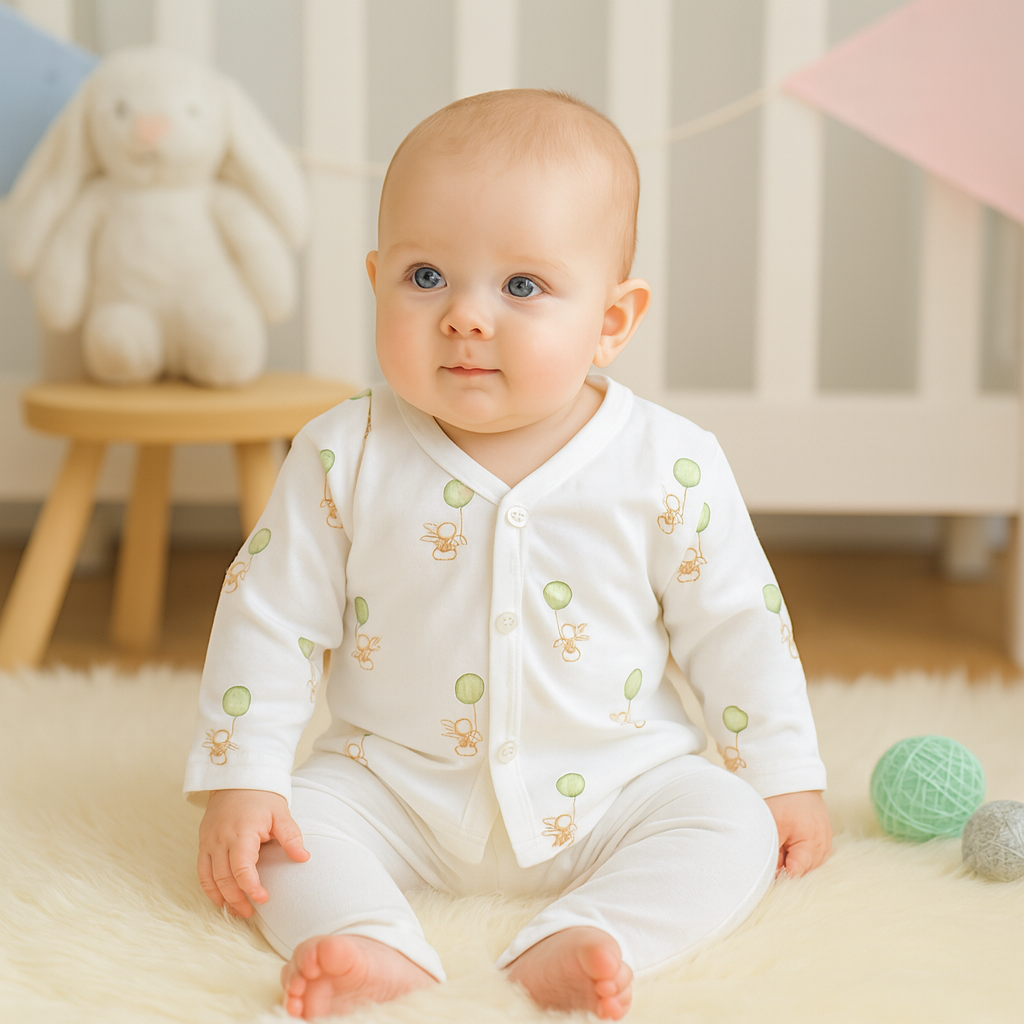 Soft Cotton Baby Jabla Set – Cute Printed Full-Sleeve Infant Tops (0–1 Month) | Gentle, Breathable & Nursery-Themed Designs