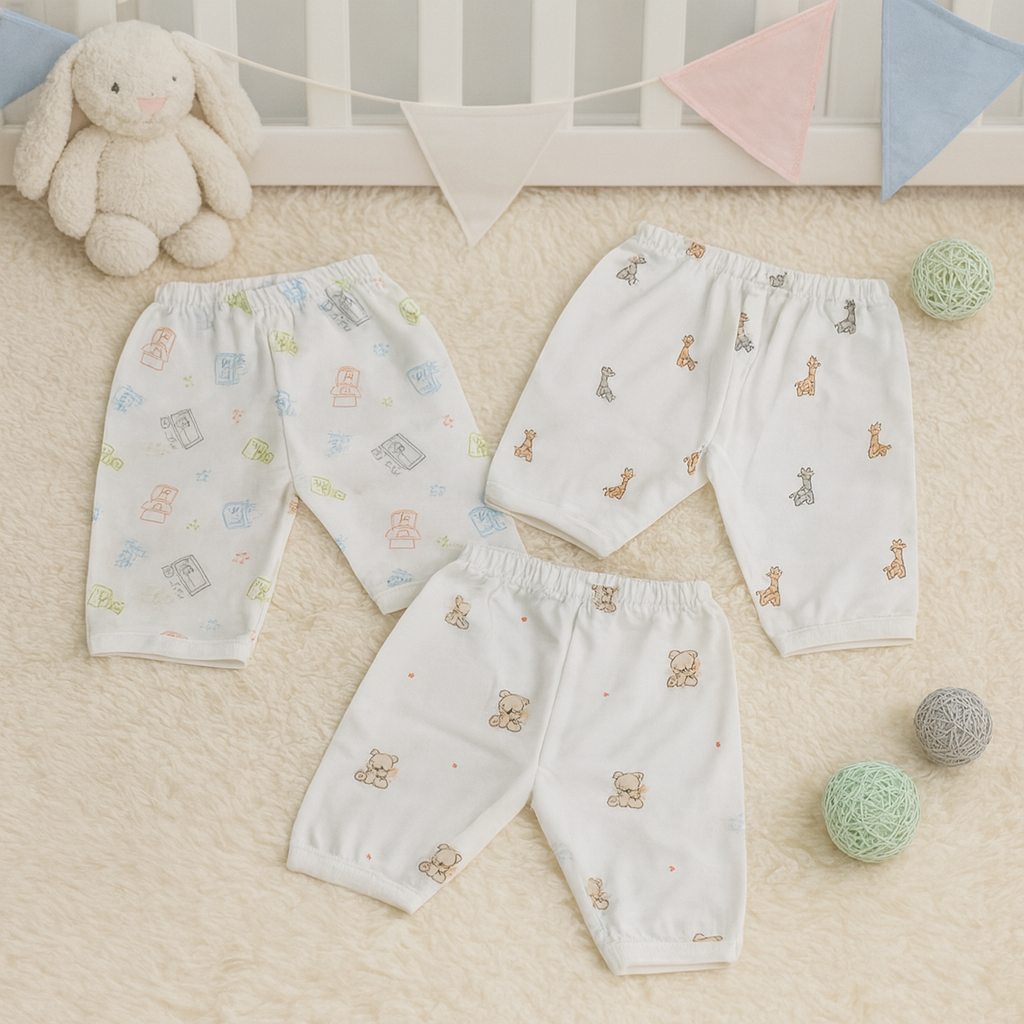 Premium Soft Cotton Baby Leggings – Cute Printed Nursery Pants Set (0–6 Months)