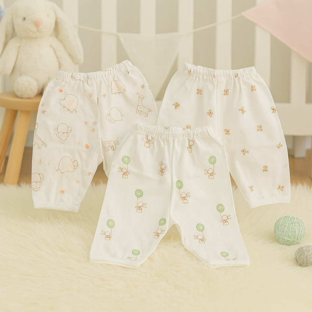 Premium Soft Cotton Baby Leggings – Cute Printed Nursery Pants Set (0–6 Months)