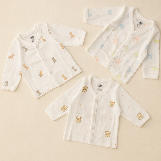 Soft Cotton Baby Jabla Set – Cute Printed Full-Sleeve Infant Tops (0–6 Months) | Gentle, Breathable & Nursery-Themed Designs