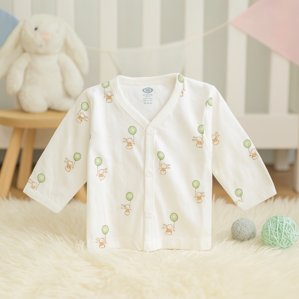 Soft Cotton Baby Jabla Set – Cute Printed Full-Sleeve Infant Tops (0–1 Month) | Gentle, Breathable & Nursery-Themed Designs