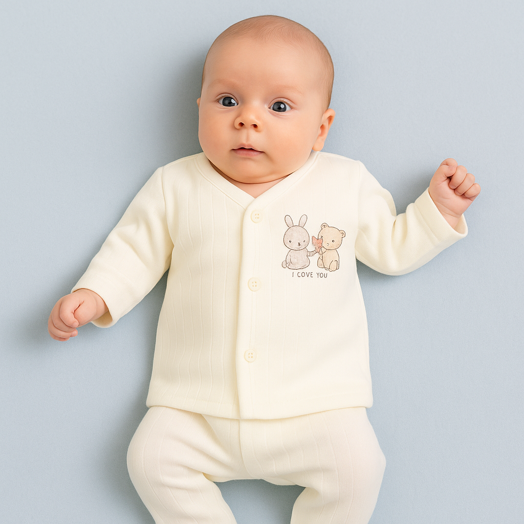 Premium Baby Cotton Front-Open Jabla/Upperwear – Soft Ribbed Full-Sleeve Shirts with Cute Cartoon Prints | 0–12 Months | Unisex | Pack of 3