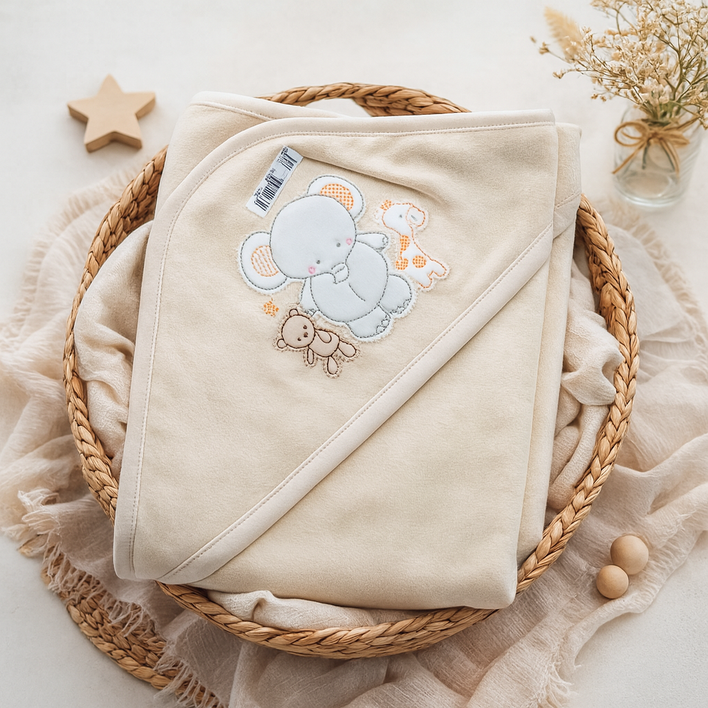 Smile Baby Newborn Hooded Towel – Ultra Soft 85×85 cm (Cream, L.Blue, L.Pink, Peach, Pista, Silver)