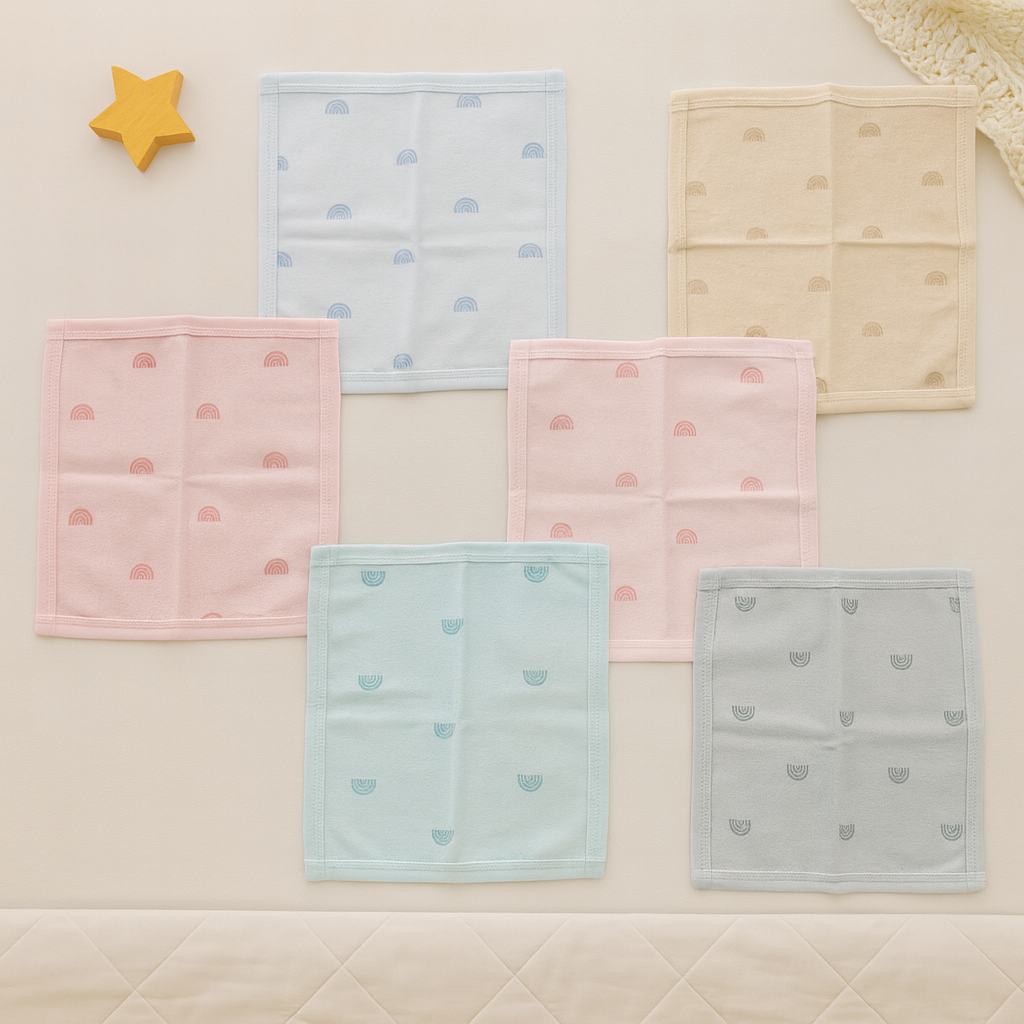 Baby Ultra-Soft Cotton Washcloths – Rainbow Print | Pack of 6 | Newborn & Infant Face Towels