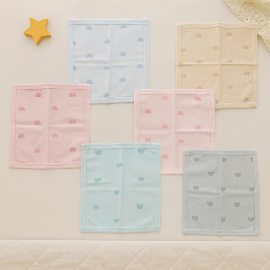Baby Ultra-Soft Cotton Washcloths – Rainbow Print | Pack of 6 | Newborn & Infant Face Towels