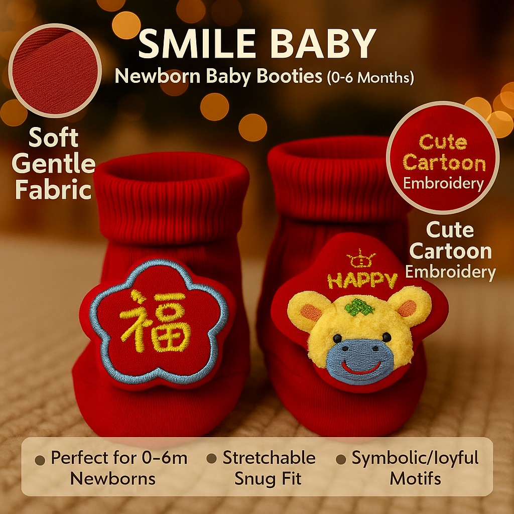 SMILE BABY Newborn Baby Booties | Soft Cotton Warm Booties with Cute Cartoon Design | Cozy & Comfortable Footwear for Infants (0–12 Months)