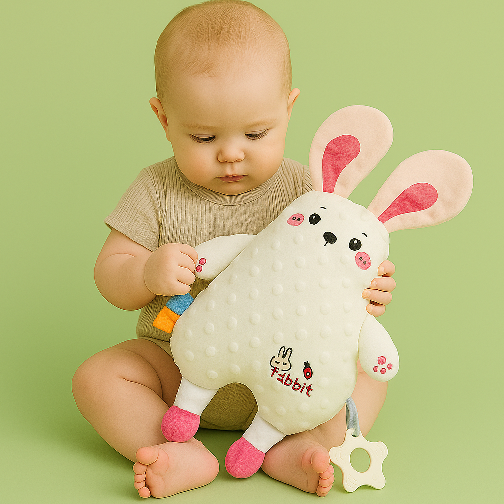 Smile Baby Soft Plush Rabbit Toy for Newborns | Sensory Crinkle & Teether Attachment | Ultra-Soft Cuddly Baby Toy