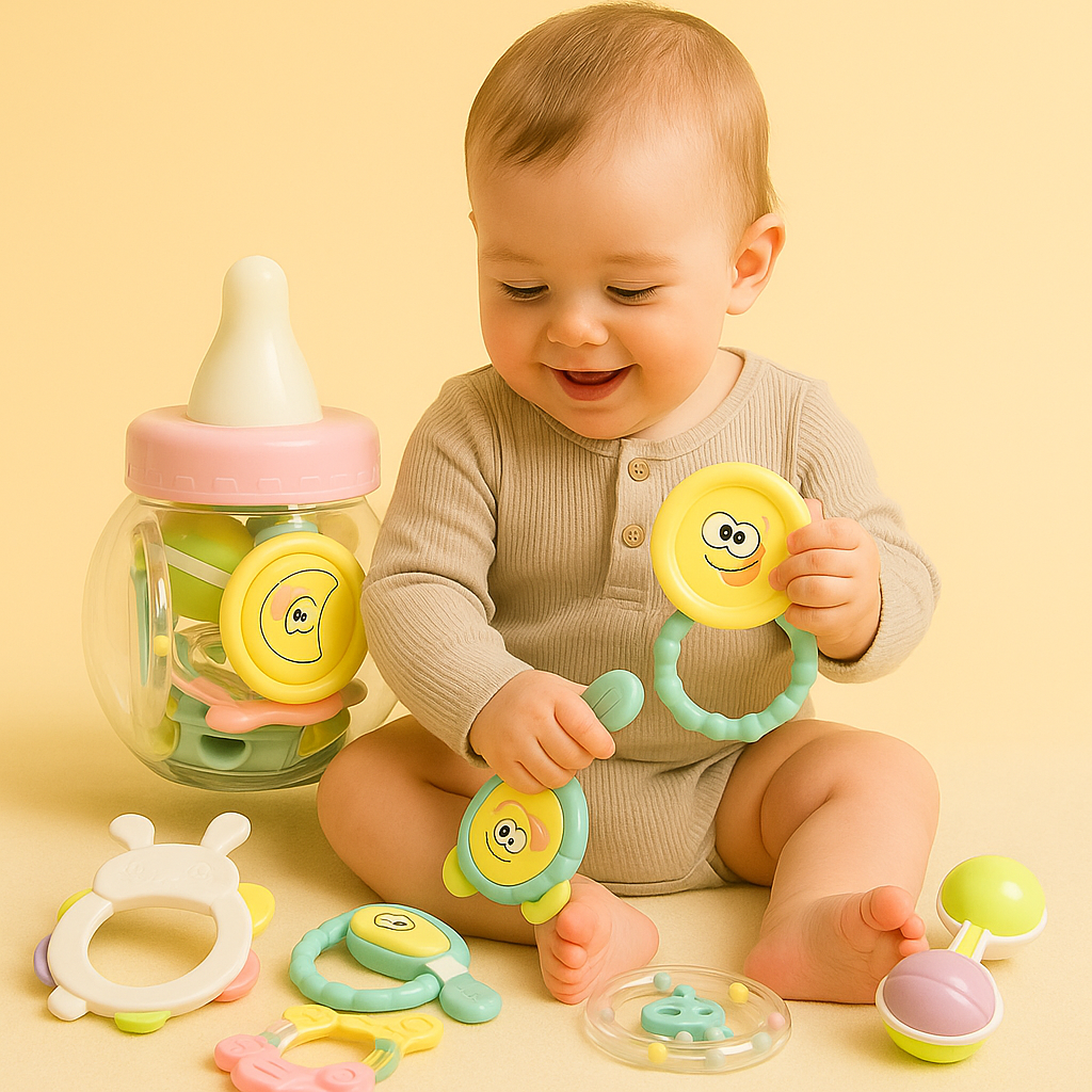 Smile Baby 7-Piece Rattle & Teether Set for Newborns | BPA-Free Safe & Colorful Baby Toys | Early Learning & Sensory Development Gift Set