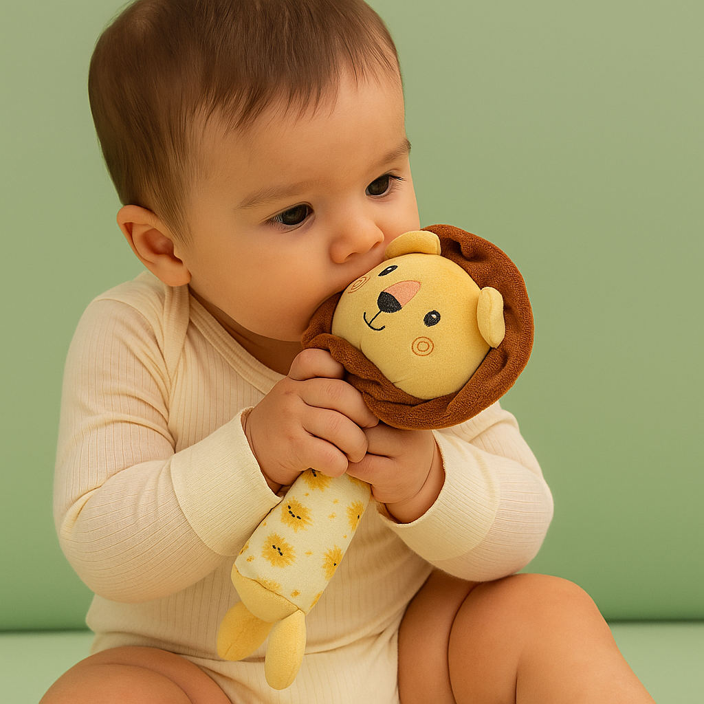Smile Baby Soft Plush Lion Rattle Toy for Newborns | Gentle Sound & Baby Safe Fabric | Cute Cuddly Animal Toy for Infants