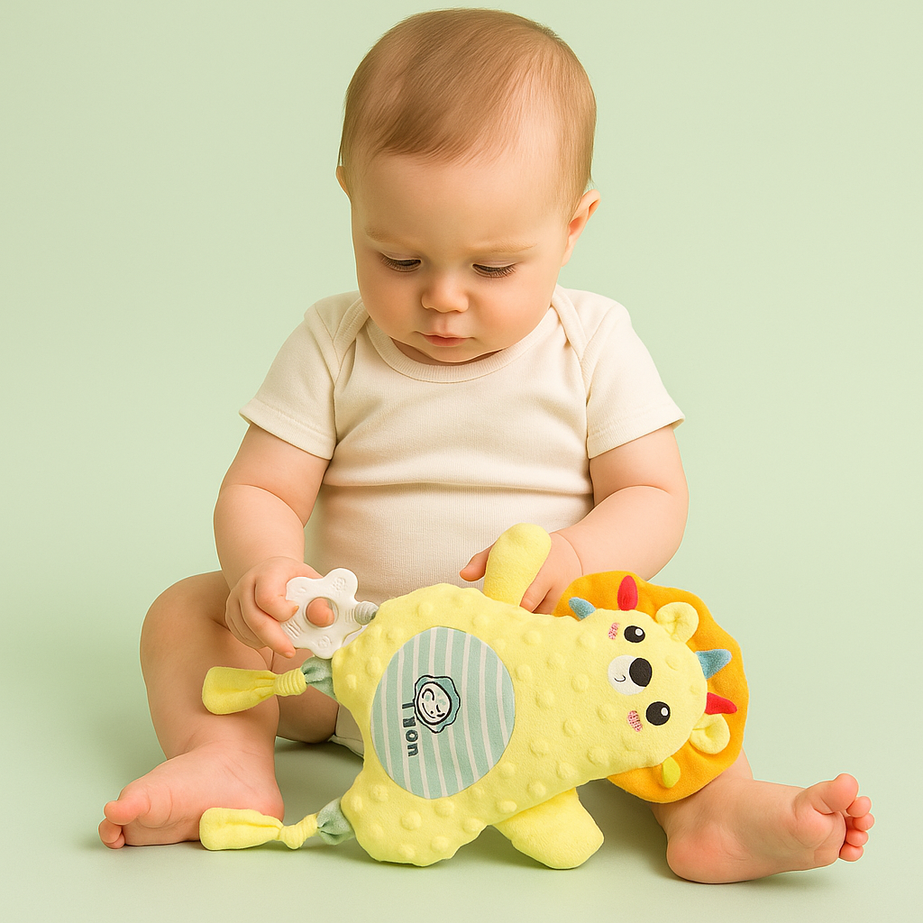 Smile Baby Soft Plush Lion Toy for Newborns | Sensory Crinkle & Teething Attachment | Cuddly Animal Pillow Toy for Infants (0–12 Months)