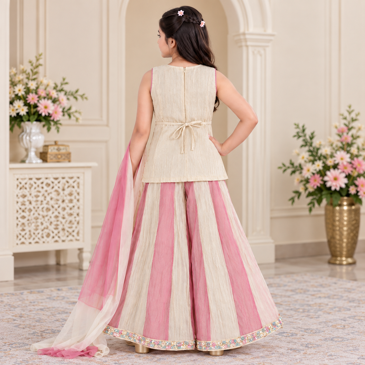 QREE Girls Ethnic Embroidered Palazzo Set with Dupatta | Party Wear Dress for Girls 4-14 Years 