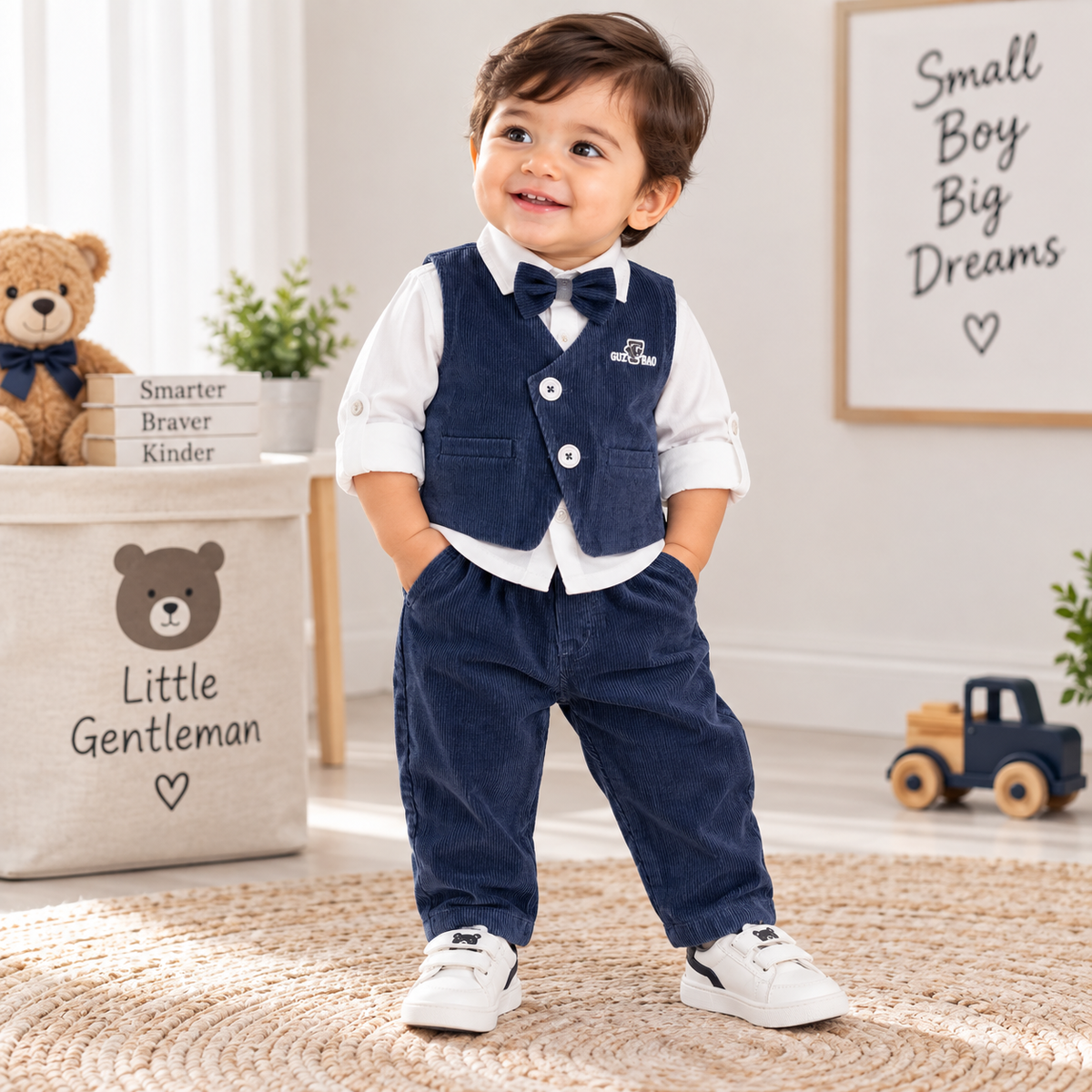 Blue Boys Party Wear Set | Bow Tie Waistcoat Set | SMILE BABY | 3M TO 18M 