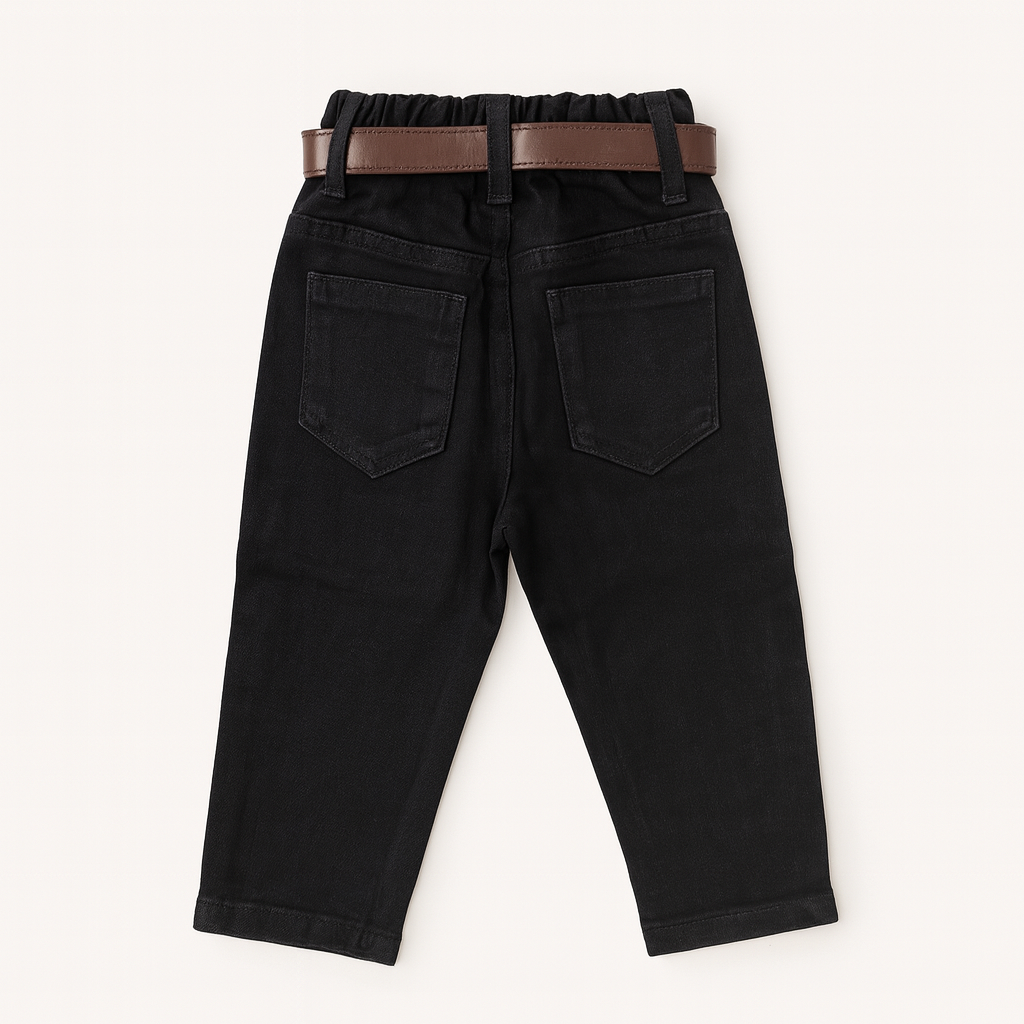 Smile Baby BOYS Black Denim Jeans with Belt – Stylish & Comfortable Bottom Wear (2–7Y)